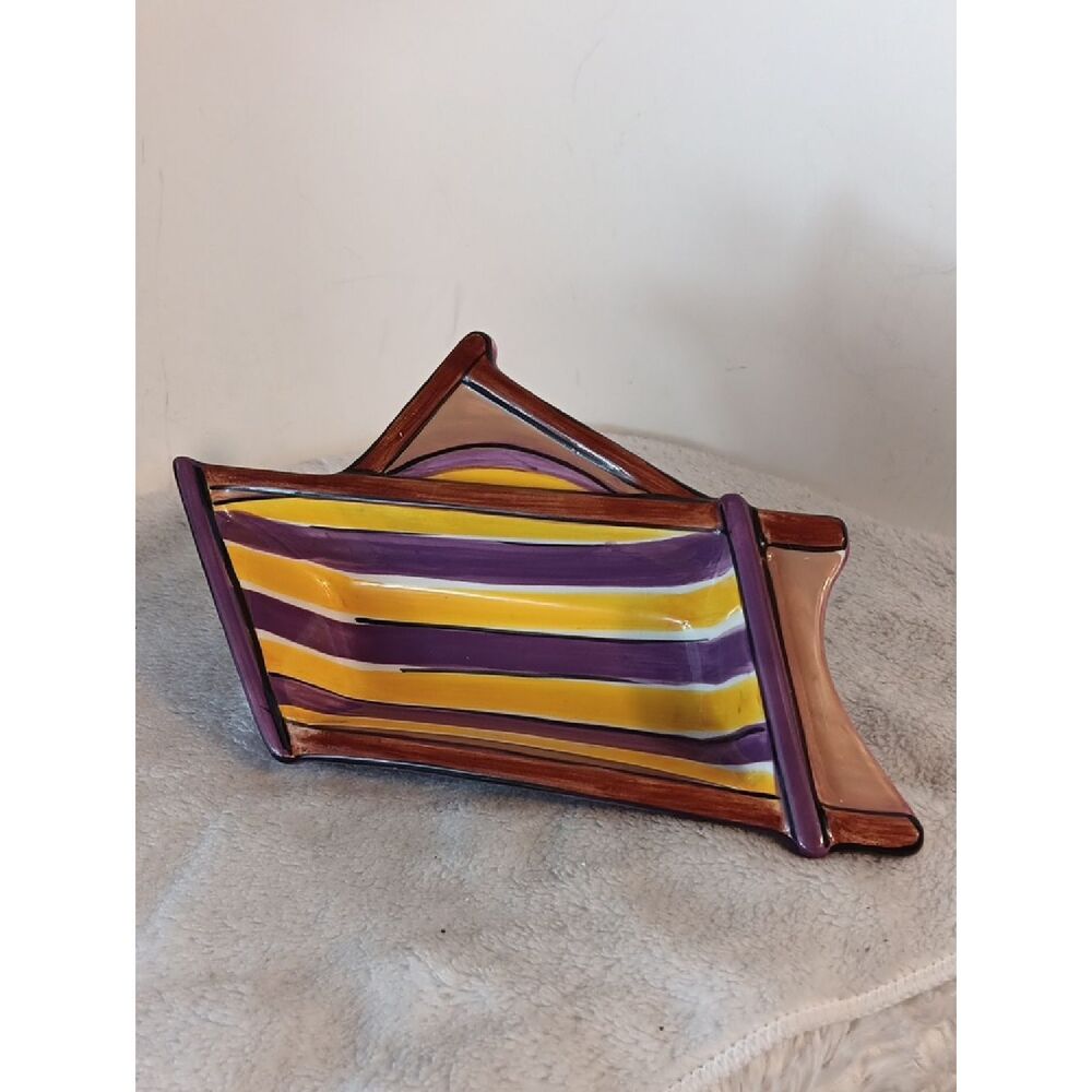Clay Art Purple and Yellow Beachy Ceramic Snack Tray / Trinket Dish